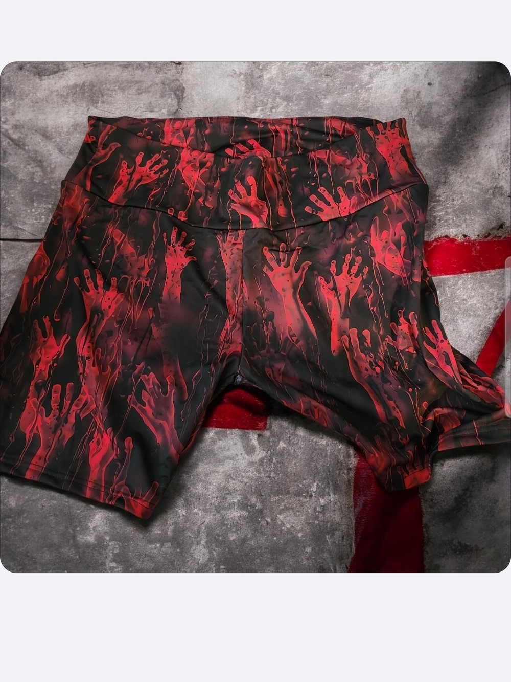 Works 4 Man Or Woman Athletic Shorts - Black with Red Horror Print